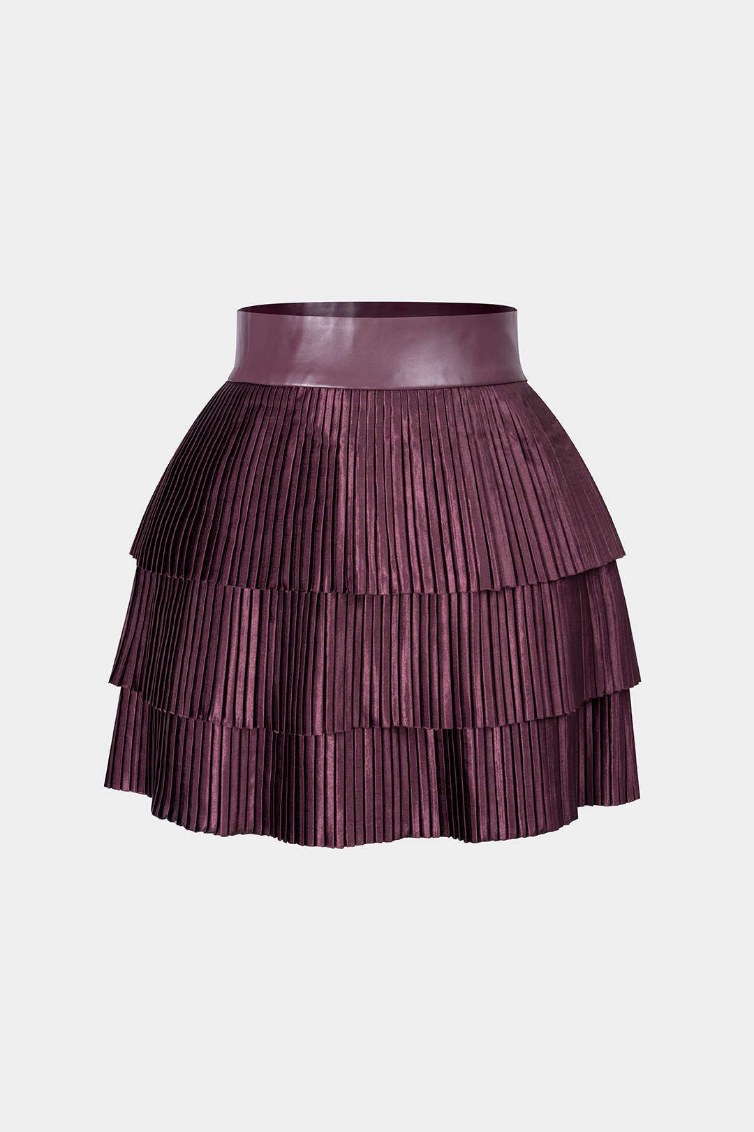 Satin Finish Pleated Layered Skirt