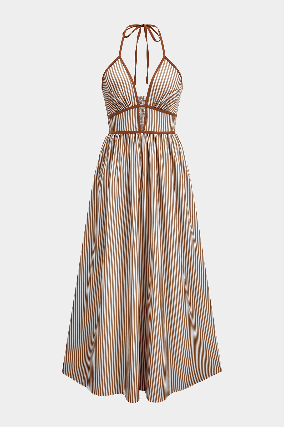 Contrast Stripes Print V-Neck Halter Neck Sleeveless Maxi Dress