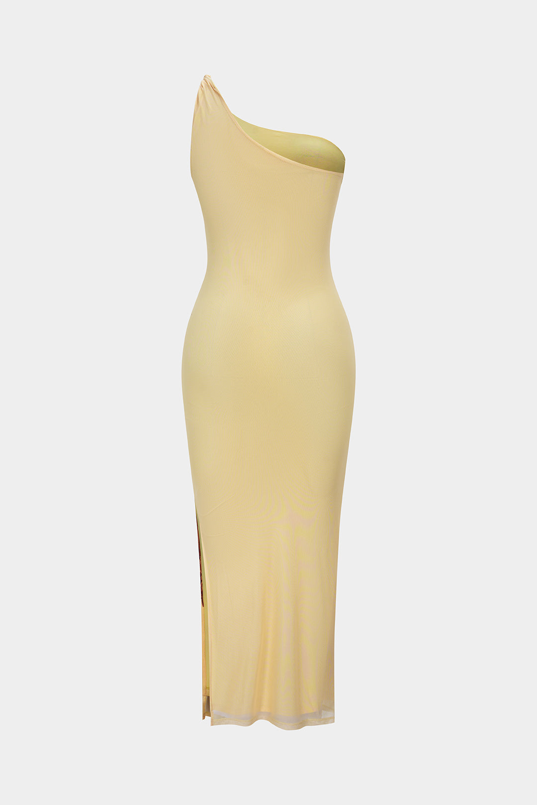 Floral Print Mesh Asymmetrical One Shoulder Twist Knot Sleeveless Midi Dress