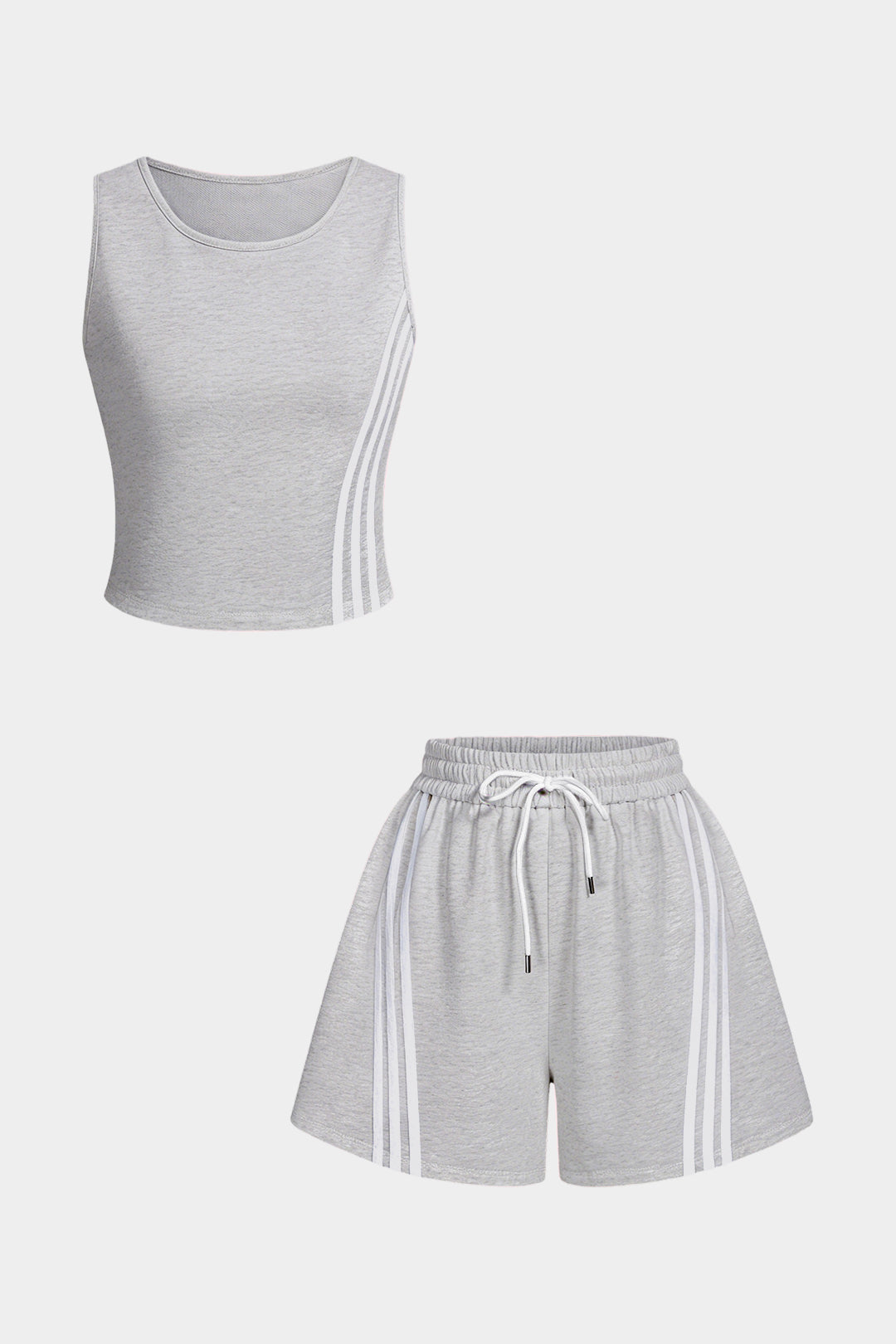 Contrast Striped Round Neck Sleeveless Tank Top And Drawstring Wide Leg Shorts Set