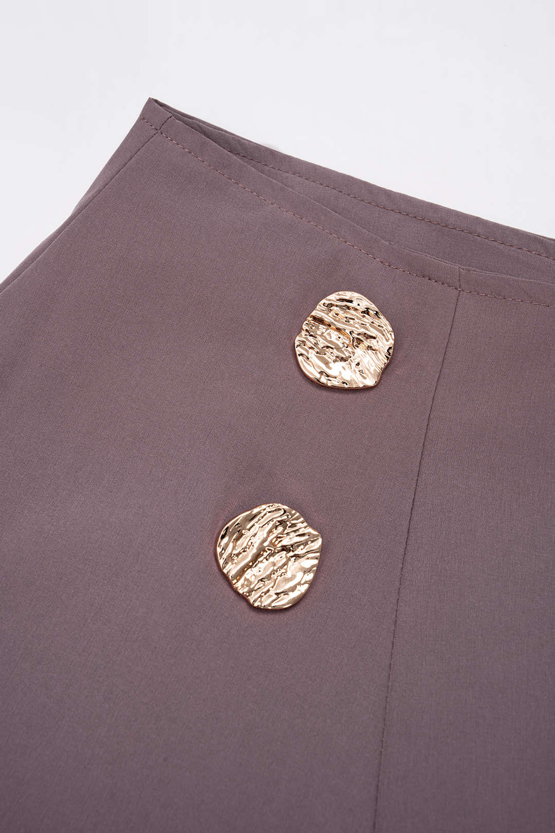 Solid Metallic Button High Waist A-Line Skirt