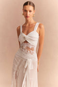 Lace Patchwork Twist Knot Cut Out Tank Top