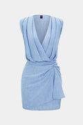 V-Neck Ruched Asymmetrical Sleeveless Mini Dress