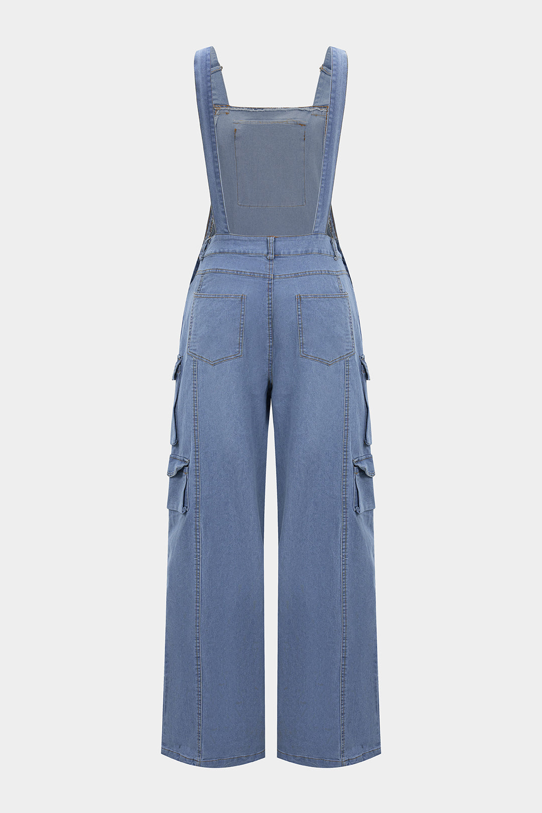 Denim Square Neck Pocket Sleeveless Jumpsuit
