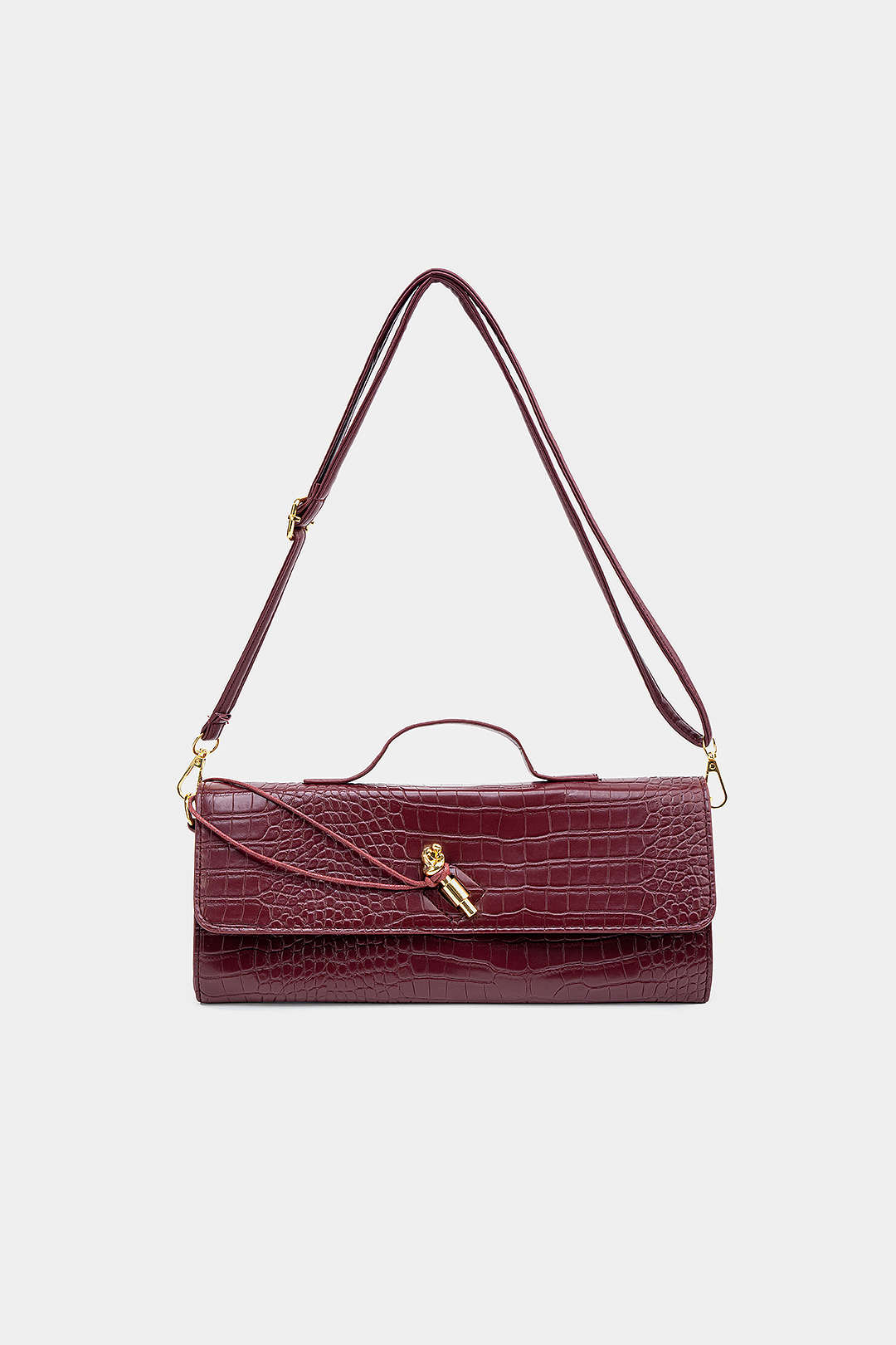 Crocodile Pattern Metallic Lock Clutch Bag