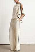 Contrast Binding Asymmetrical Tank Top And Straight Leg Pants