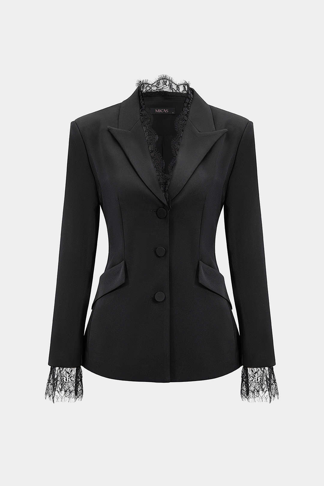 Lace Trim Notched Lapel Blazer