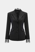 Lace Trim Notched Lapel Blazer