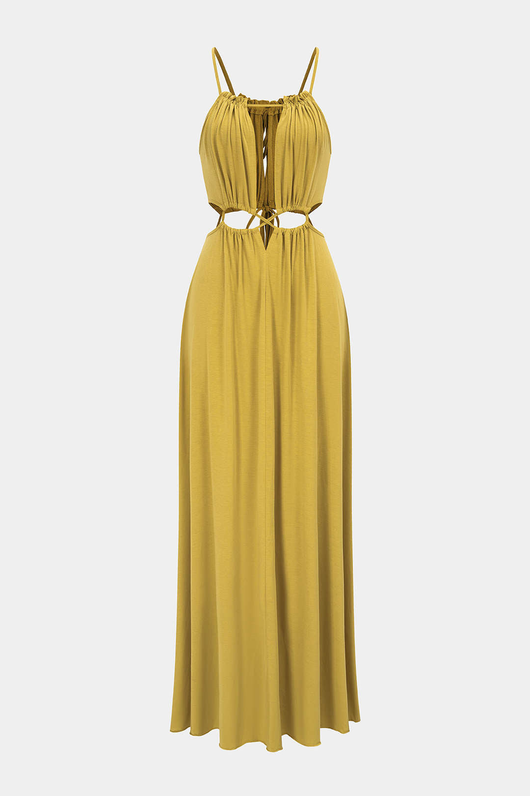 Ruched Cut Out Tie-Up Backless Sleeveless Maxi Dress