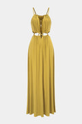 Ruched Cut Out Tie-Up Backless Sleeveless Maxi Dress