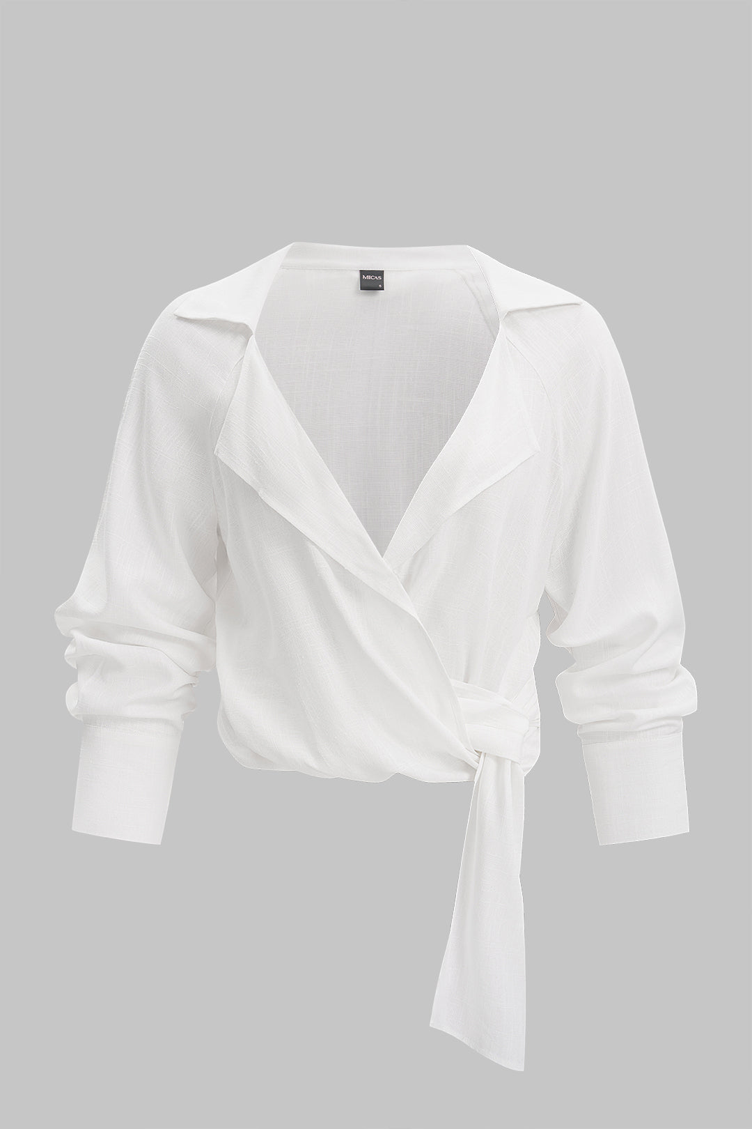 Lapel Knotted Long-Sleeve Shirt