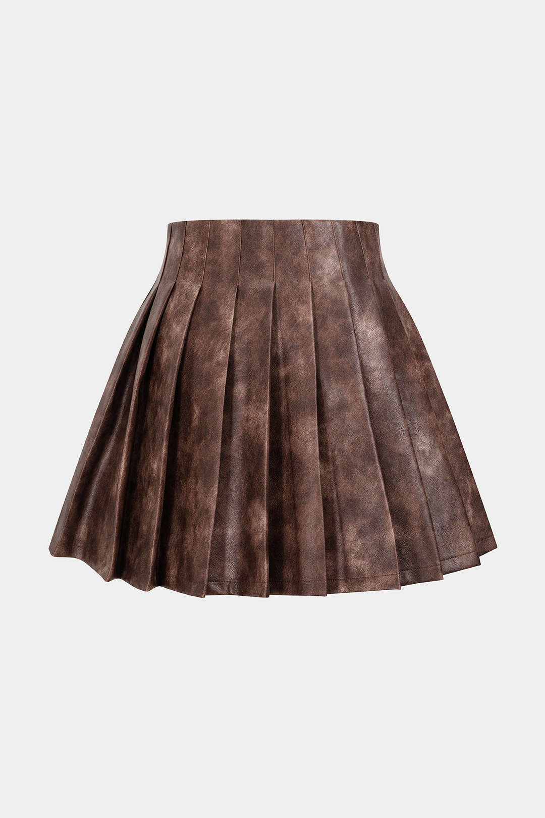 Washed Faux Leather Pleated Zipper Mini Skirt