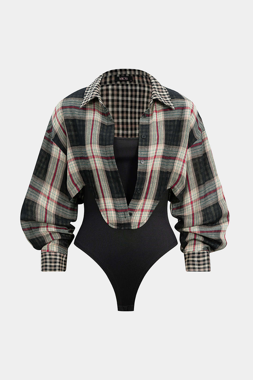 Plaid Print Long Sleeve Bodysuit