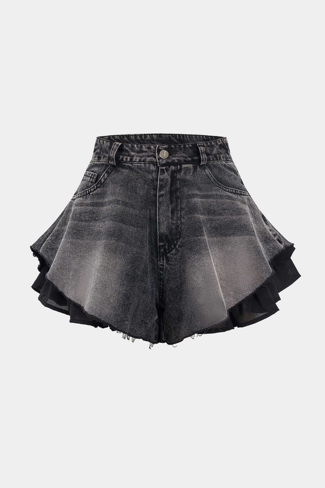 Denim Patchwork Frayed Wide Leg Shorts