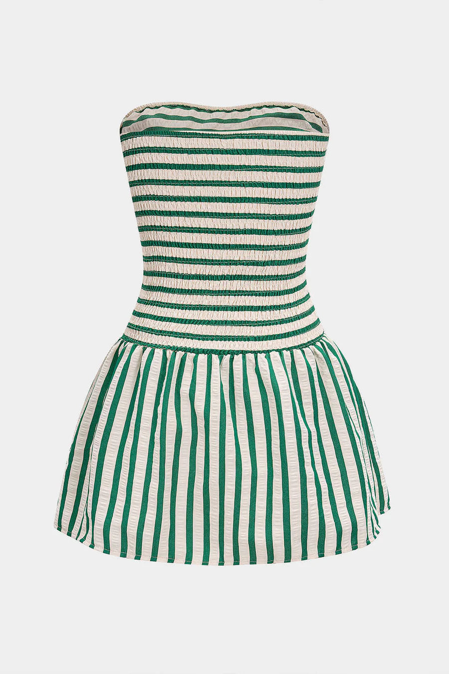 Stripes Print Smocked Strapless Backless Sleeveless Mini Dress