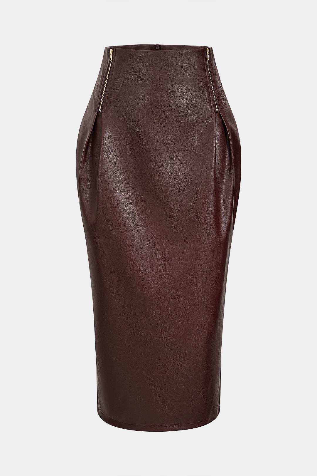 Faux Leather Zipper High Waist Skirt