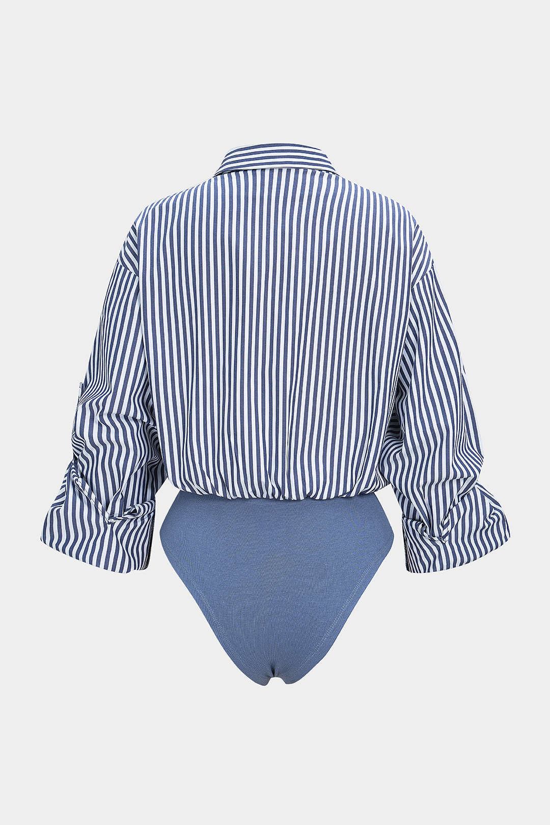 Stripes Print Button Patchwork Knotted Long Sleeve Bodysuit