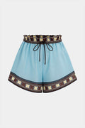 Geometric Print Linen Drawstring Shorts