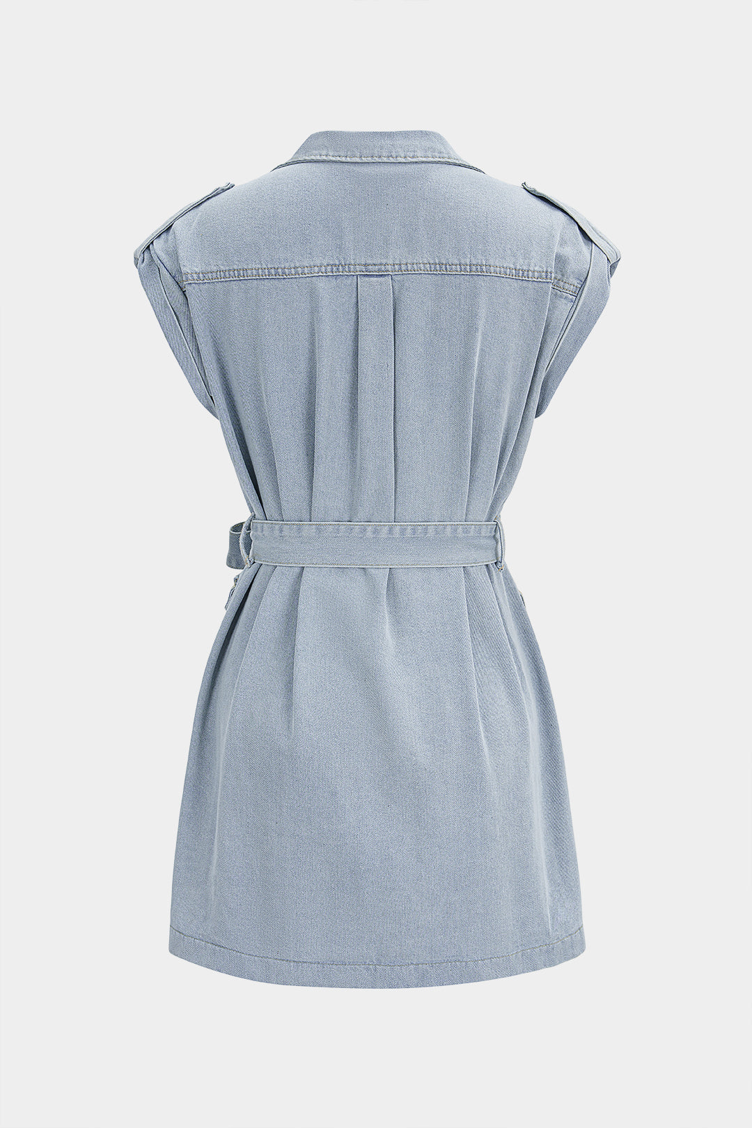 Denim Lapel Belted MIni Dress
