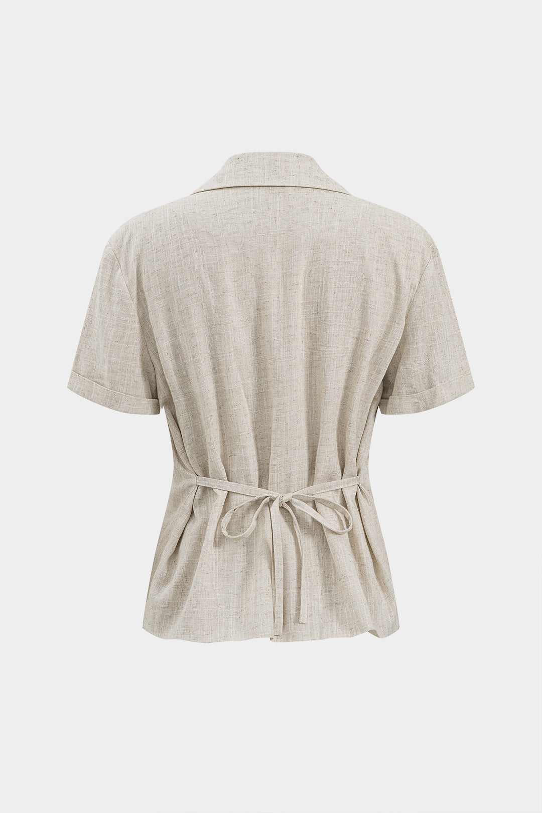 Linen Metallic Button Tie Back Short-Sleeve Shirt