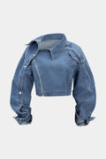 Denim  Asymmetrical Zipper Long-Sleeve Top