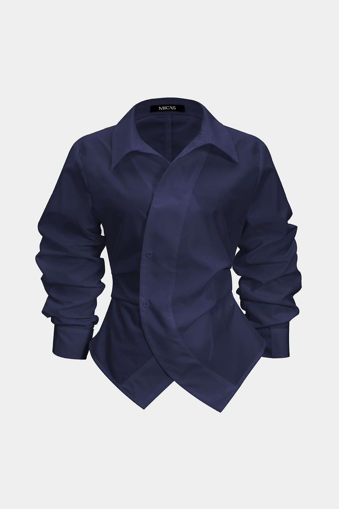 Button Irregular Ruched Long-Sleeve Shirt