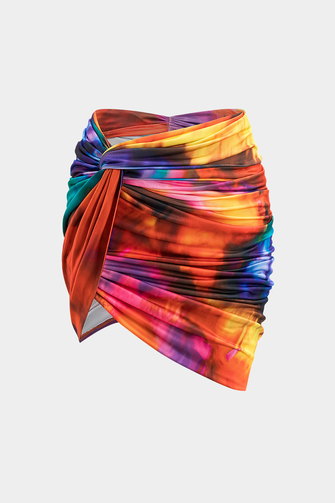 Tie Dye Ombre Print Ruched Twist Knot Skirt