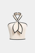 Contrast Binding Linen Halter Neck Top