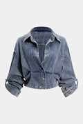 Denim Button Smocked Ruched Outerwear