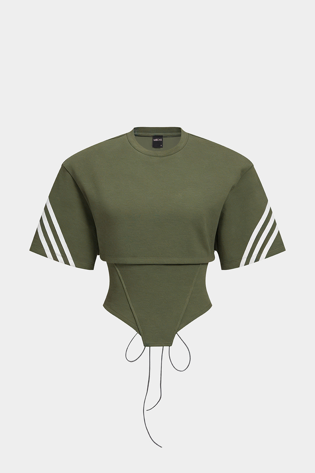 Striped Round Neck Tie Back Cut Out Short Sleeve T-shirt