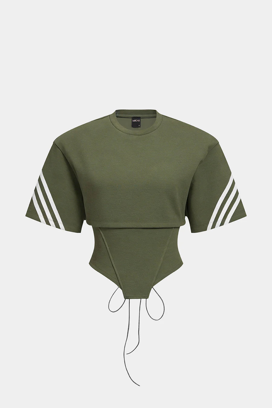 Striped Round Neck Tie Back Cut Out Short Sleeve T-shirt