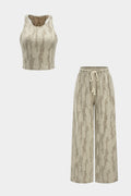 Ripped Sleeveless Tank Top And Drawstring High Waist Trousers Set