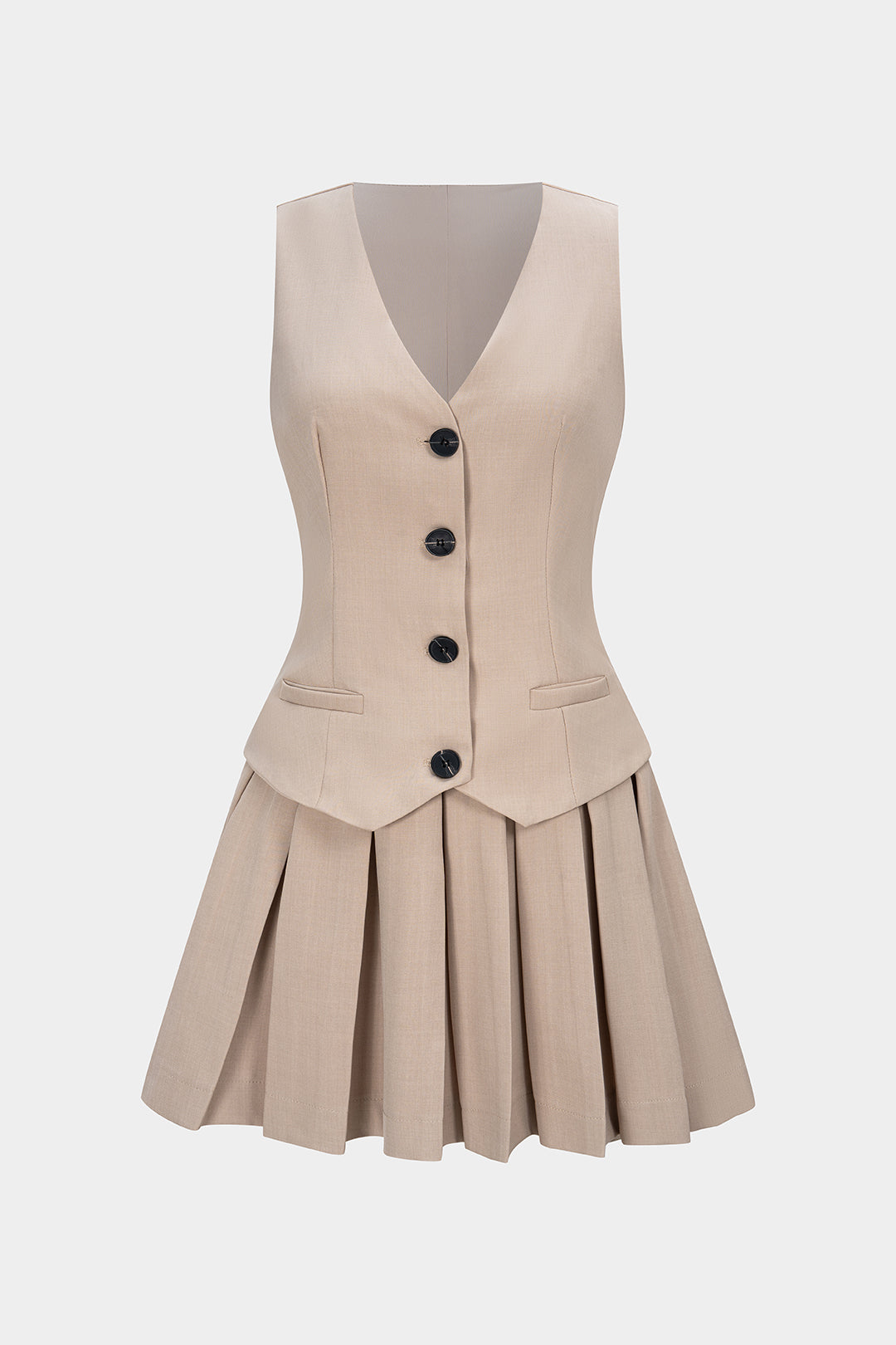 V-Neck Pleated Sleeveless Mini Dress