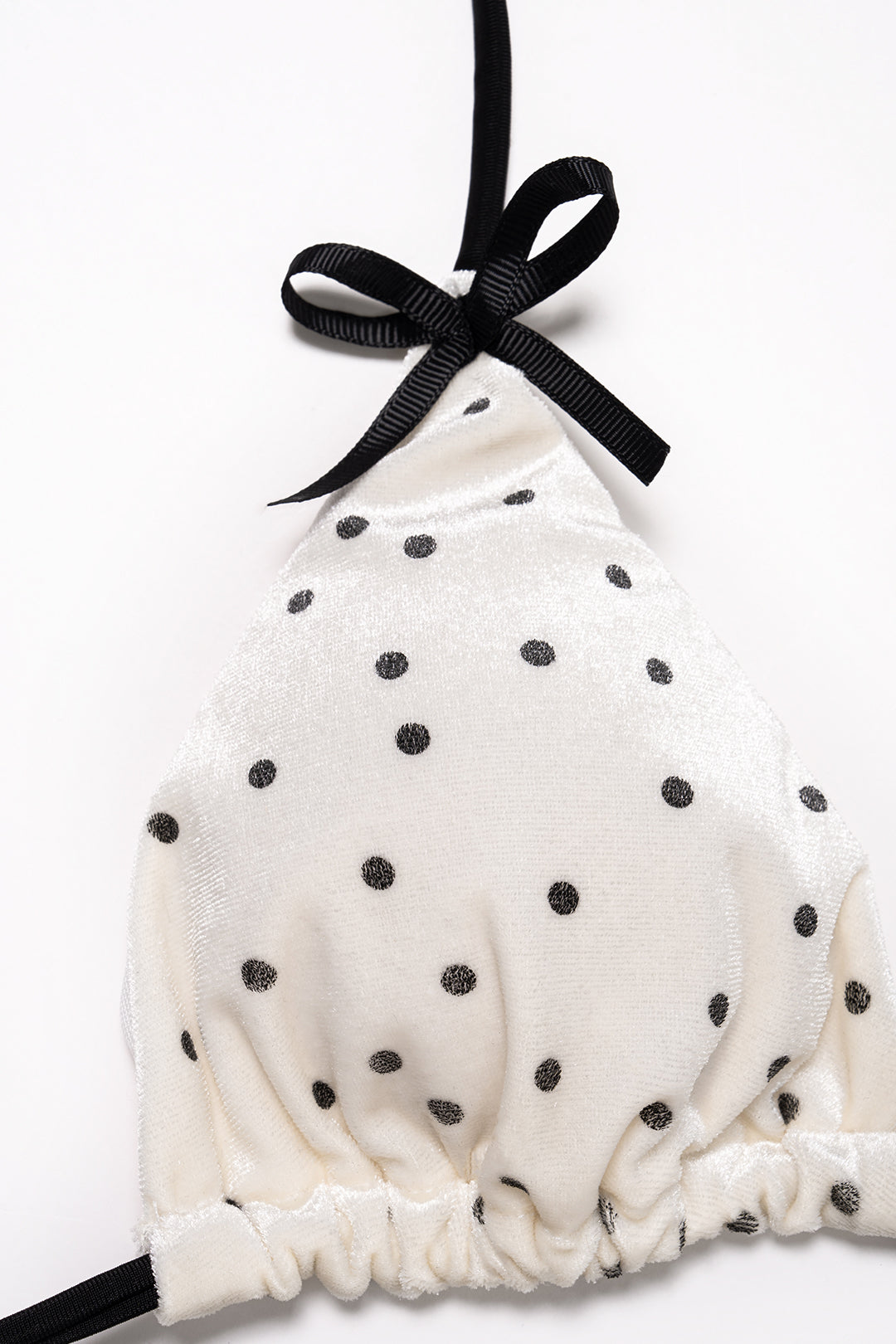 Polka Dots Print Velvet Bow Tie-Up Bikini Set