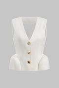 Linen Metallic Button Tank Top