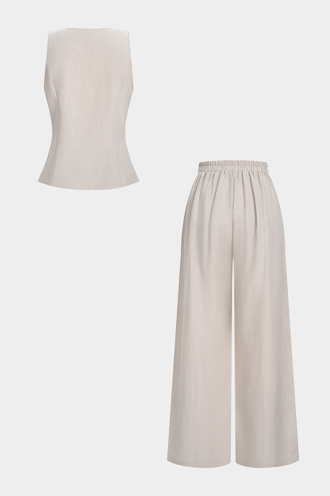 Contrast V-Neck Vest And Wide Leg Pants