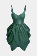 Faux Leather Ruched Twist Knot Sleeveless Mini Dress