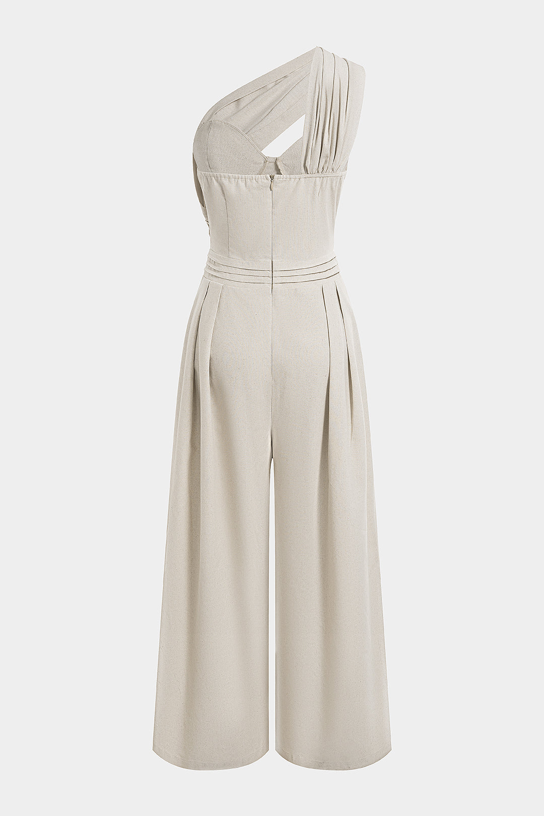 Linen One Shoulder Asymmetrical Ruched Sleeveless Jumpsuit