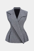 Houndstooth Print Tweed Notched Lapel Vest