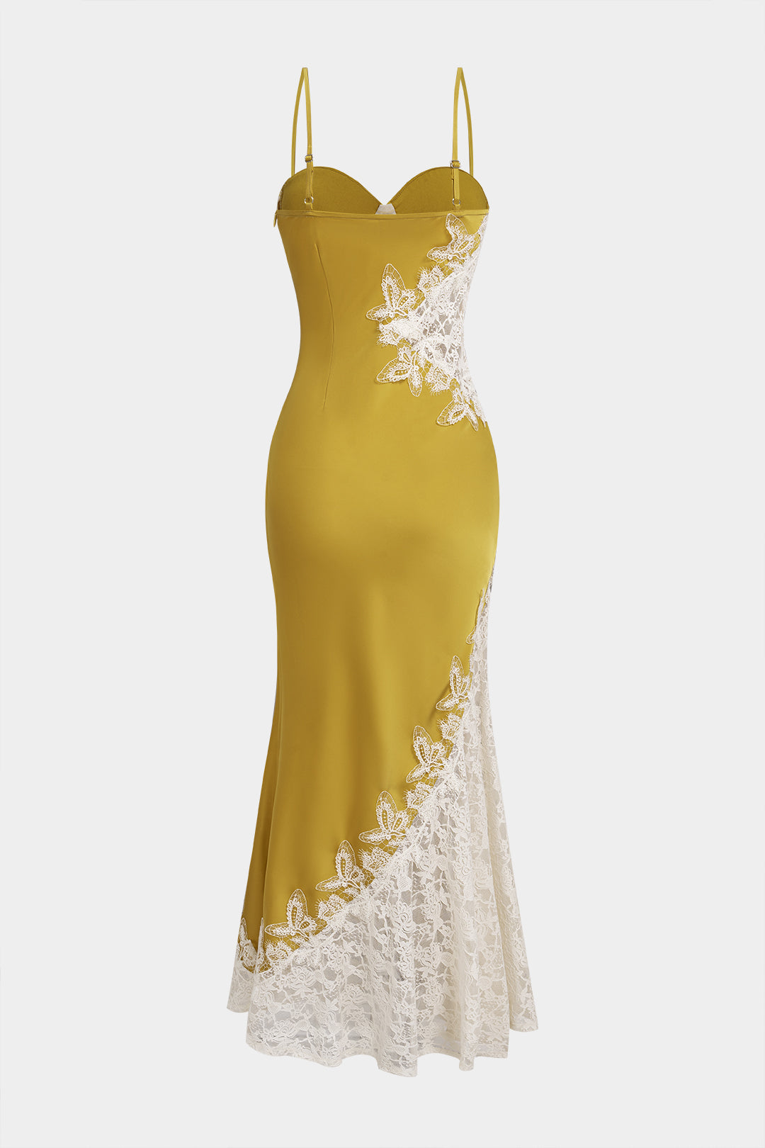 Lace Trim Patchwork Satin Asymmetrical Sleeveless Maxi Dress
