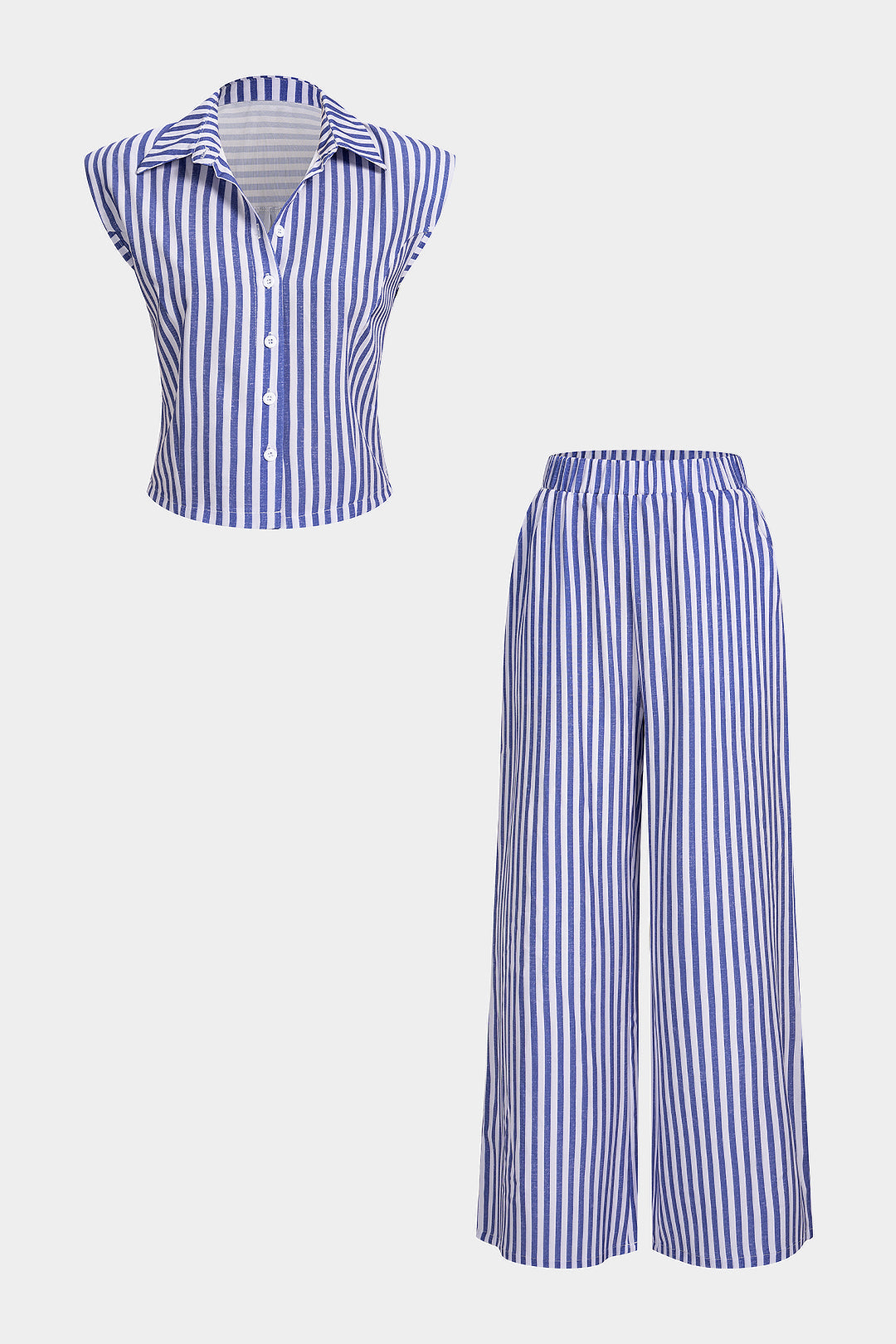 Stripes Print Lapel Sleeveless Top And Wide Leg Pants Set