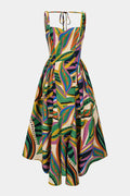 Abstract Print Ruched Sleeveless Maxi Dress