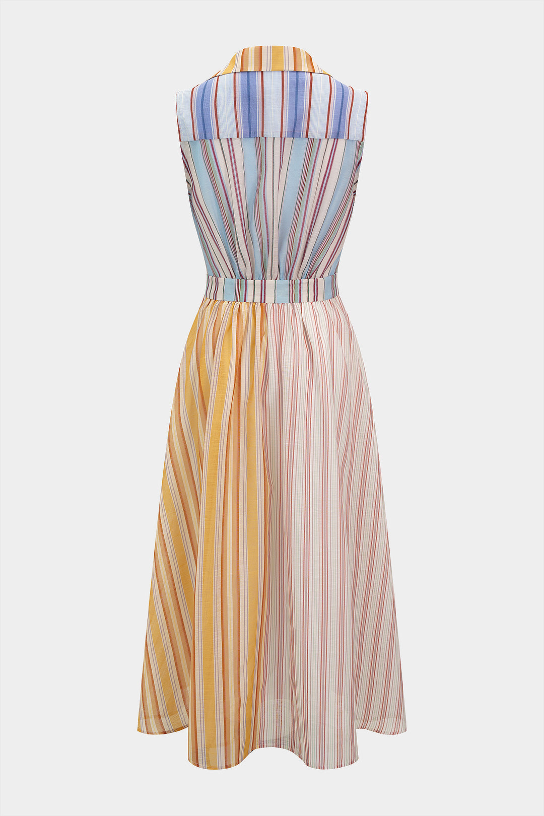 Stripes Print Lapel Sleeveless Maxi Dress