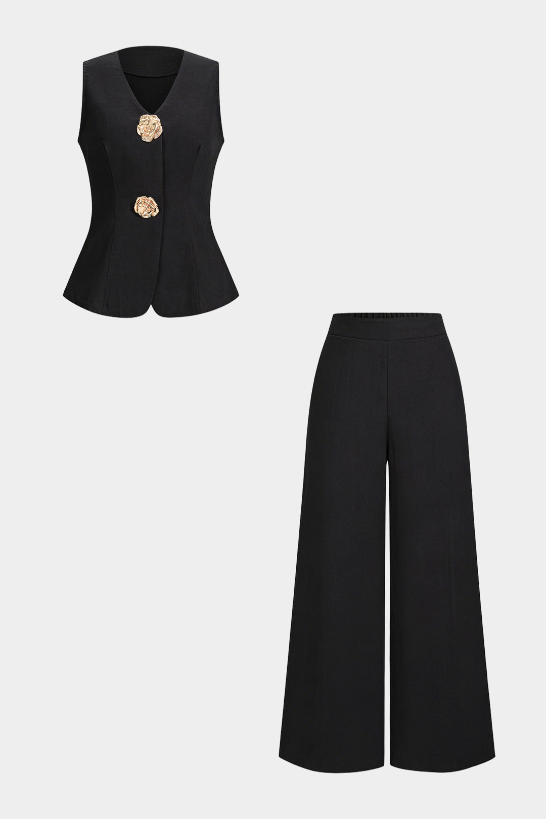 V-Neck Metallic Vest And Straight Leg Pants Set