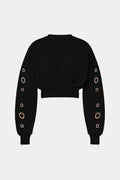Metallic Eyelet Long-Sleeve Top