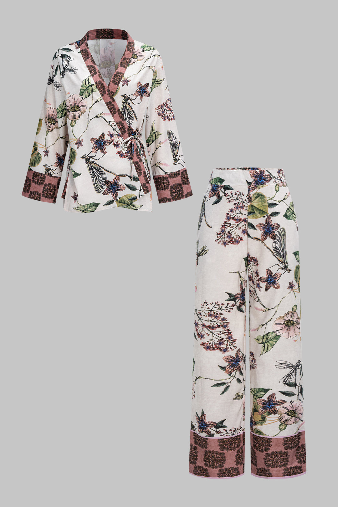 Floral Print V-Neck Tie-Up Long Sleeve Top