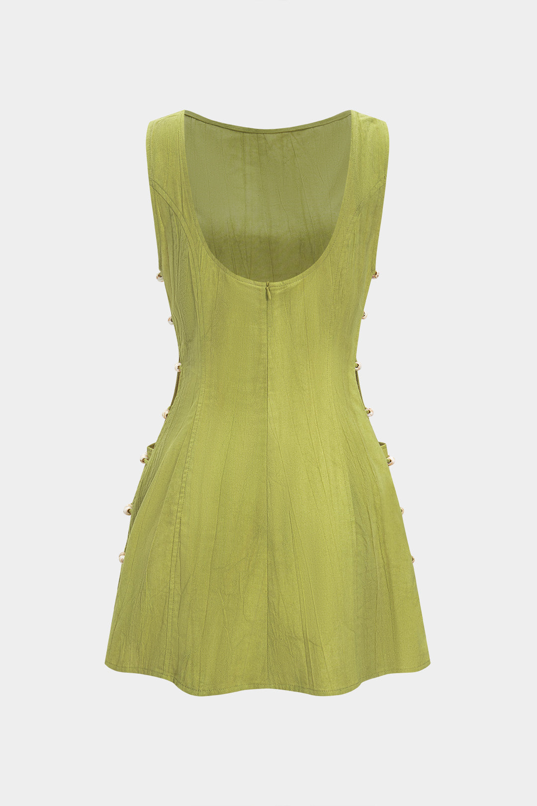 Linen Beaded Backless Cut Out Sleeveless Mini Dress