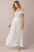 Sheer Lace Patchwork Off-Shoulder Ruched Sleeveless Midi Dress