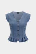 Denim V-Neck Ruched Tank Top