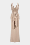 Metallic Decor Cut Out Ruched Slip Sleeveless Maxi Dress